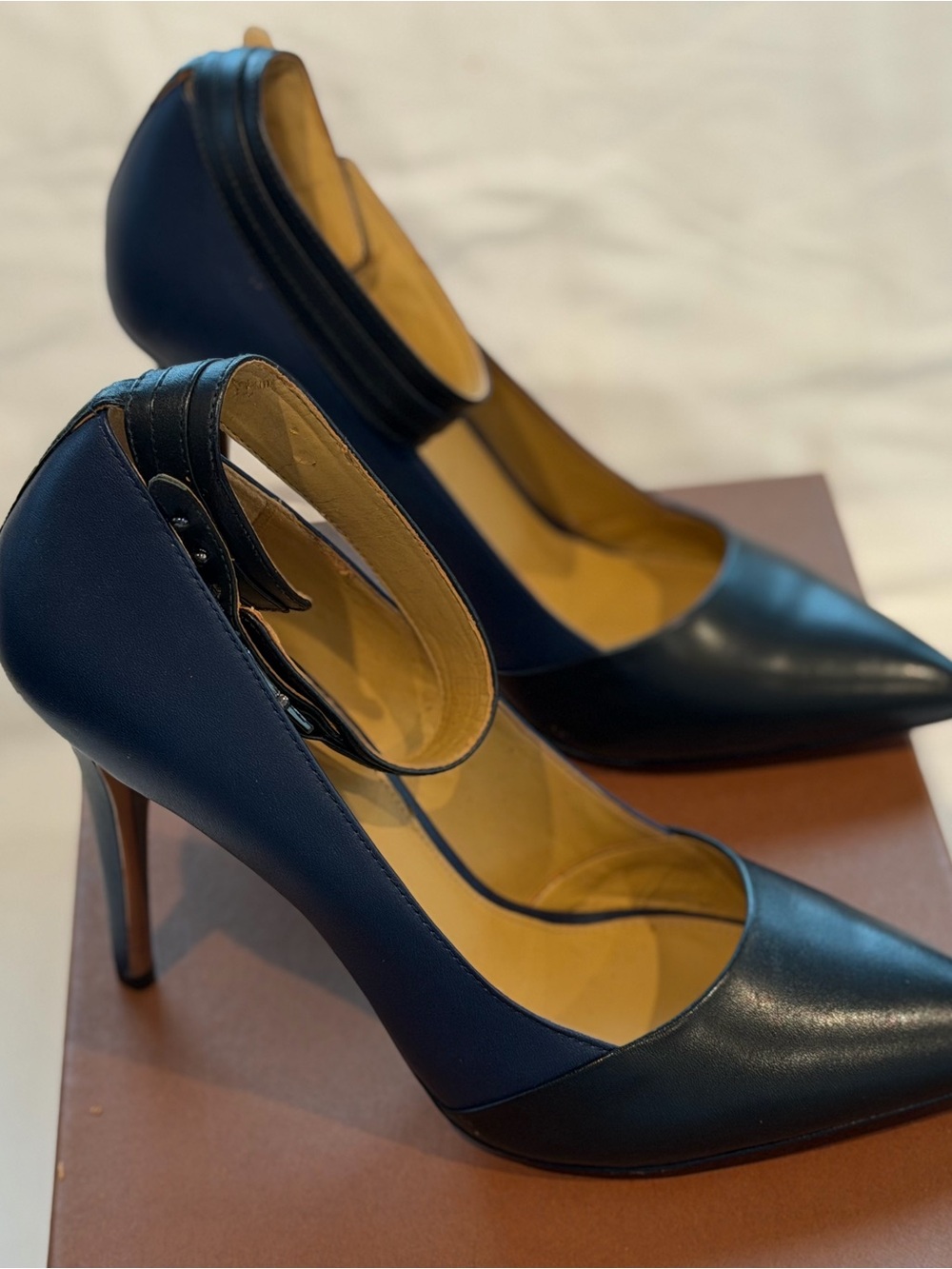 Coach Harbor Mat Calf - Navy & Black Leather Pointed-Toe High Heels